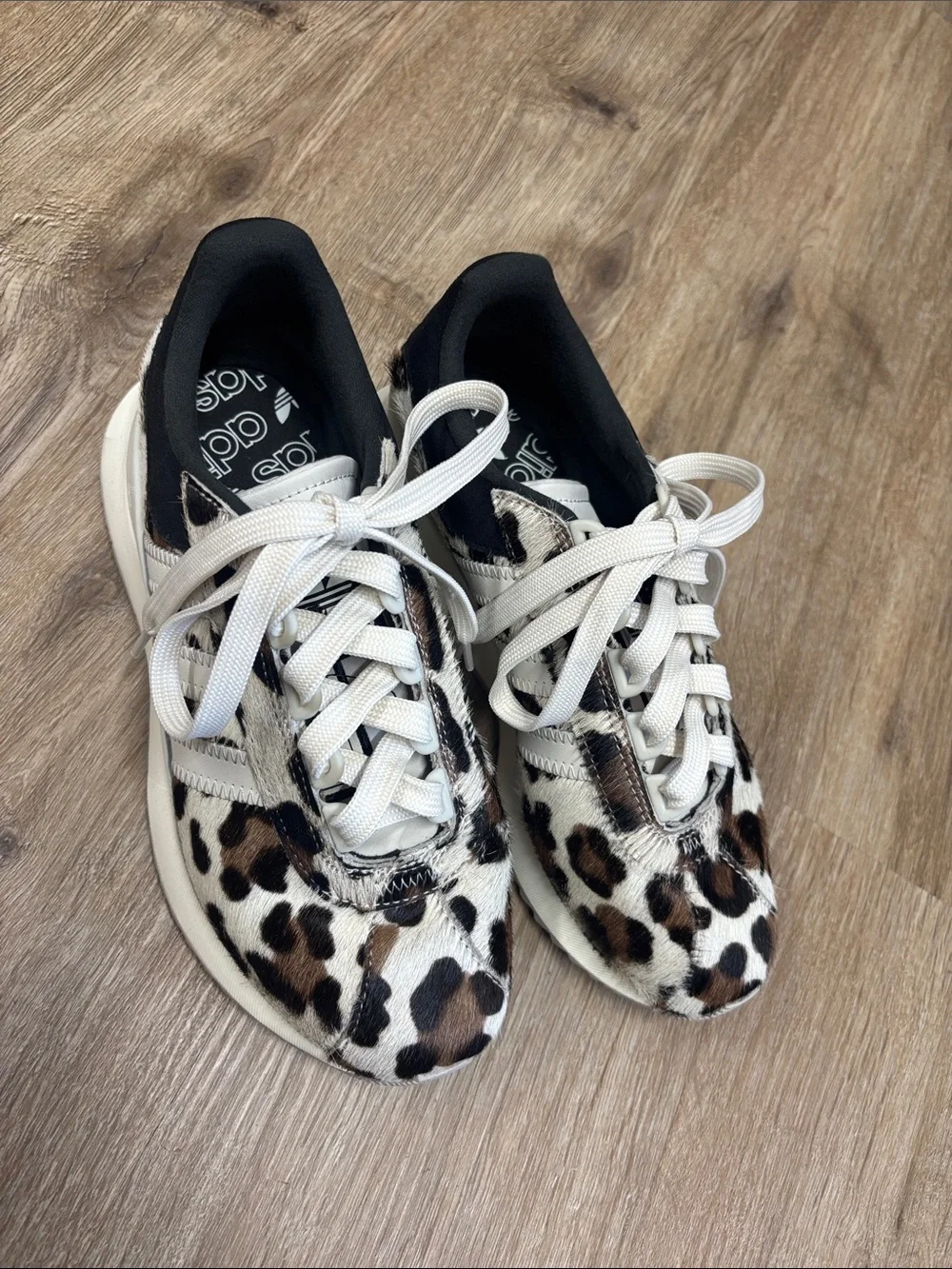 adidas Leopard Print Sneakers in Black, Brown & Cream